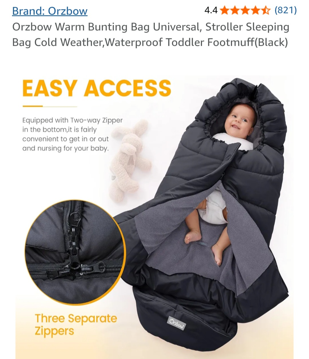 Orzbow Baby Stroller Footmuff - Warm Bunting Bag - photo 5