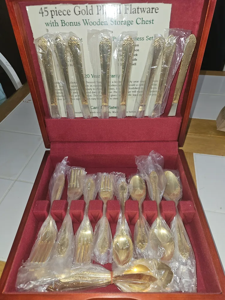 45-Piece Gold Plated Flatware Set with Wooden Chest thumbnail