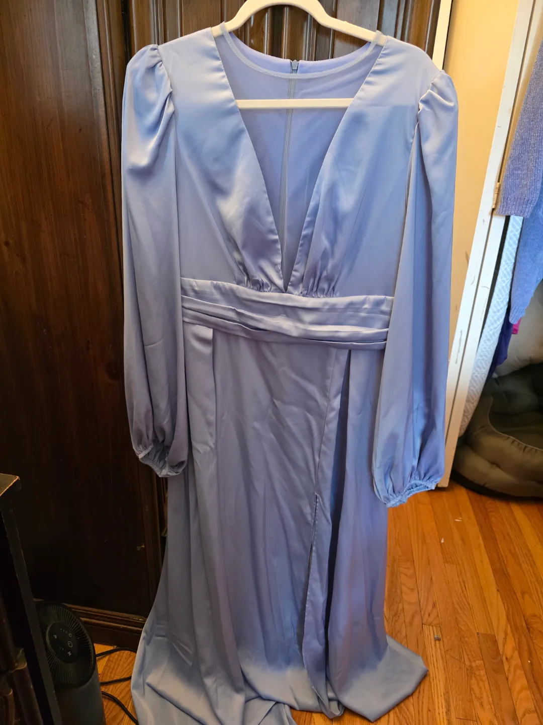 💚2XL Periwinkle Blue Satin Maxi Dress thumbnail