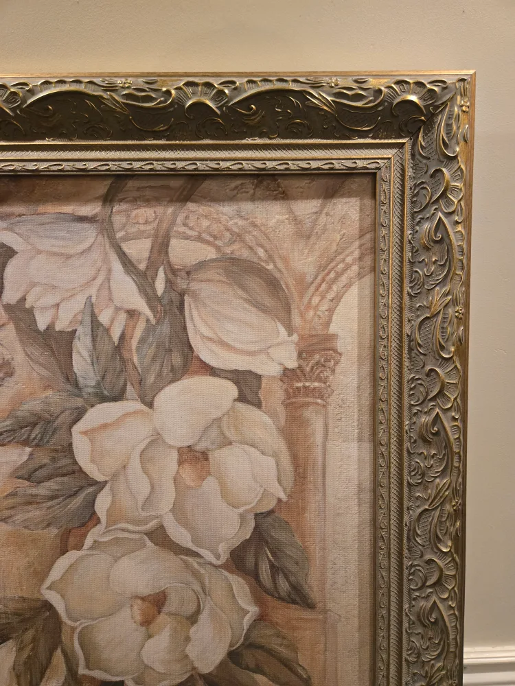 Large Gold Framed Magnolia and Fountain Artwork image indicator(2)