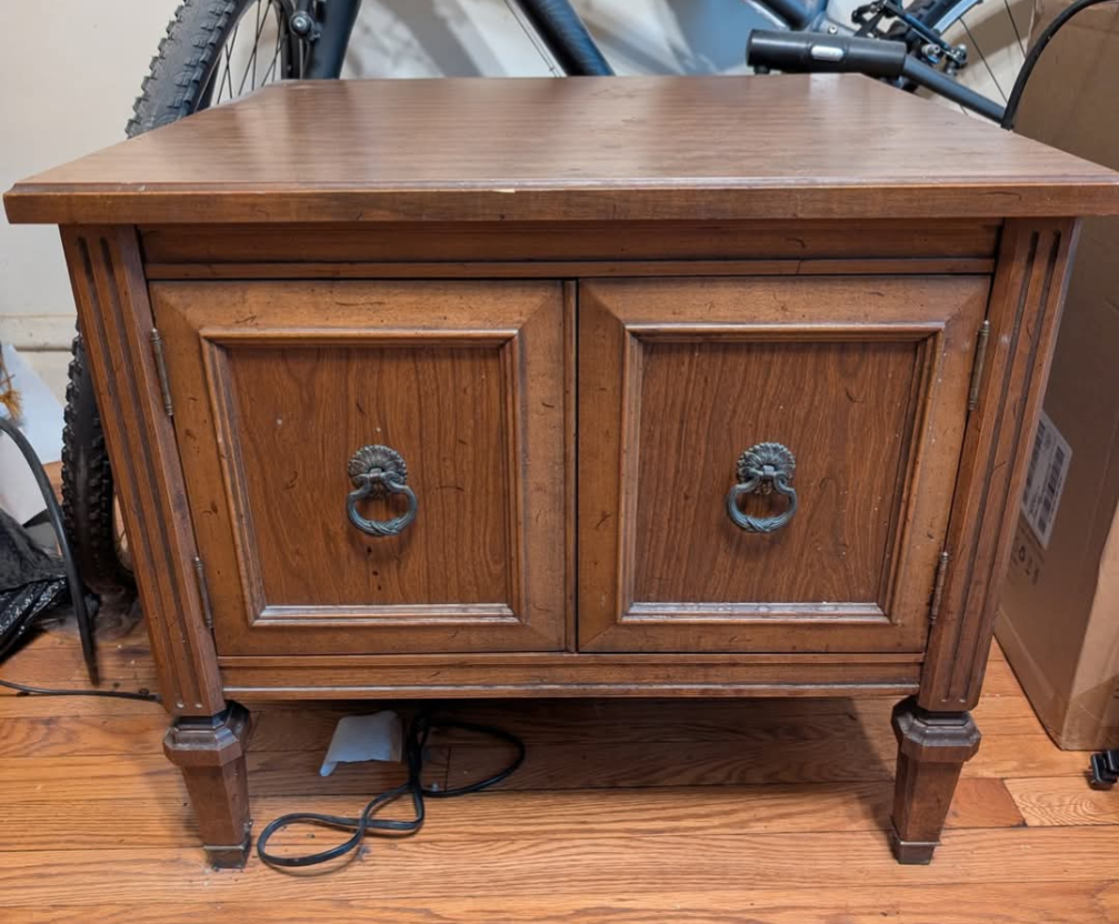 Vintage Wood End Table with Two Doors
