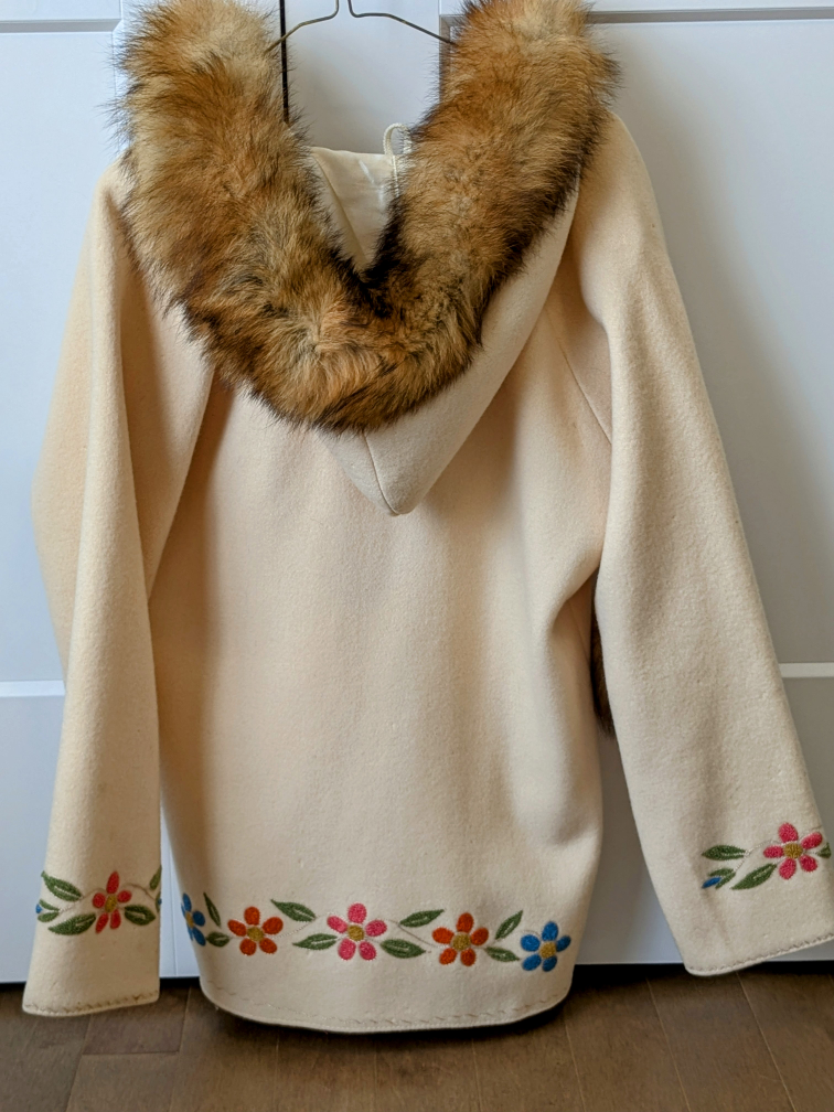 Vintage 1980s hand embroidered Wool Anorak with fur trim.