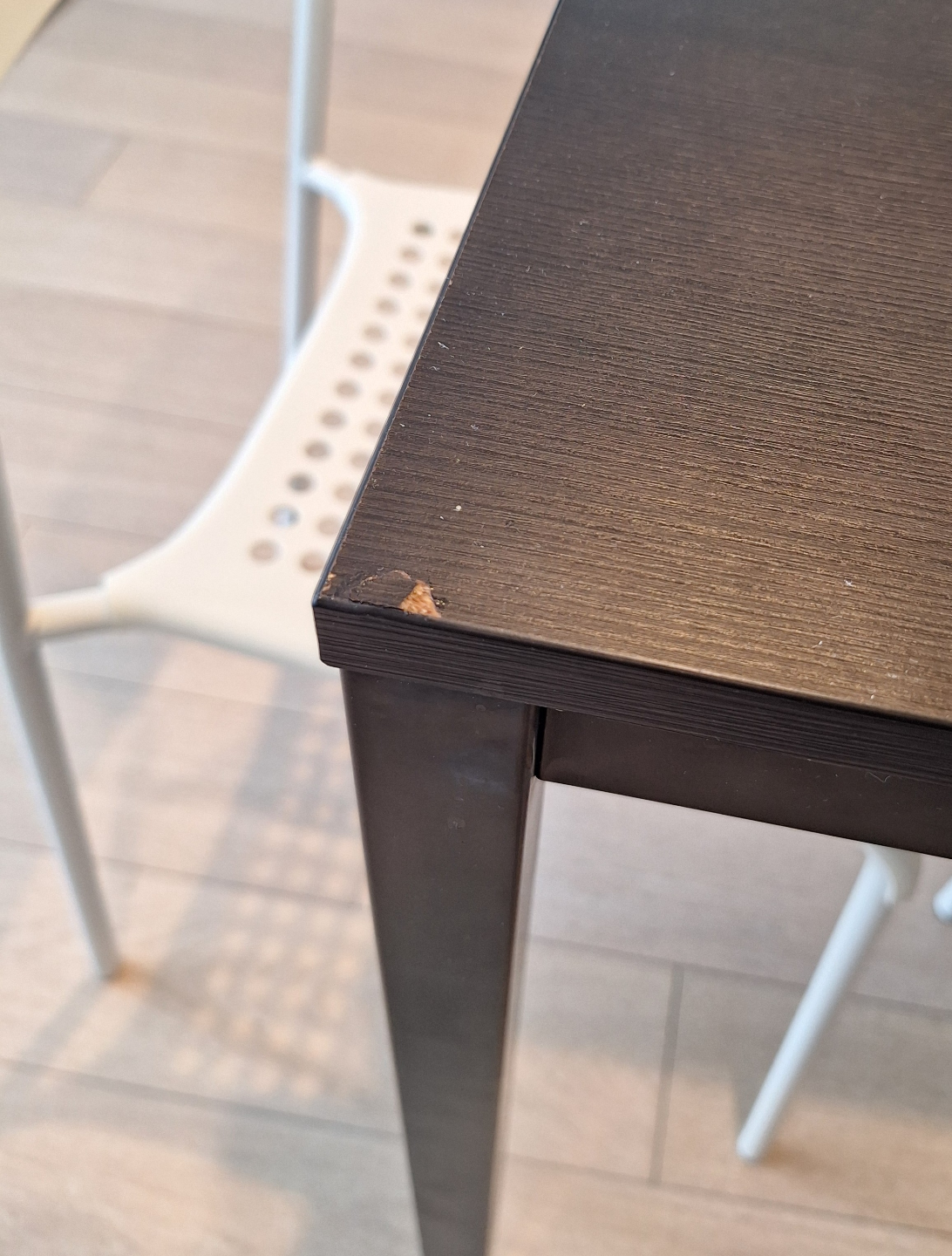 Small Dark Brown Dining Table with Four White Chairs - photo 2