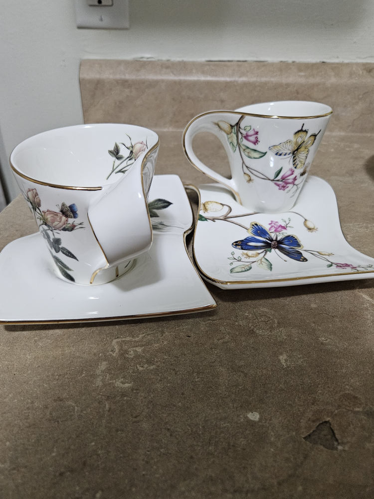 Two Unique Teacups and Saucers