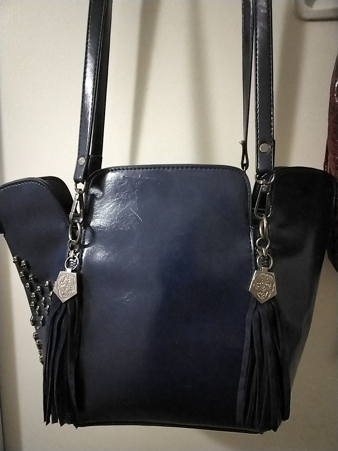 Dark Blue Skull Studded Handbag - photo 4