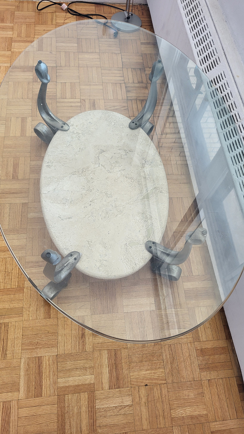 Round Glass Top Coffee Table with Stone Base - photo 2
