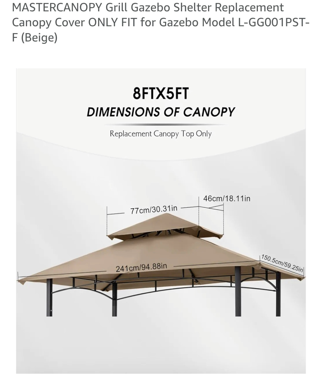 Gazebo Replacement Canopy Top - Beige