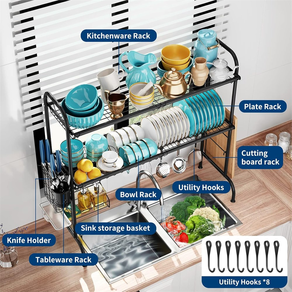 Over the Sink Dish Drying Rack - Double-Layered Black - photo 3