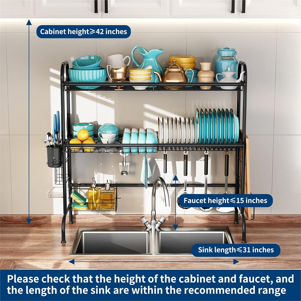 Over the Sink Dish Drying Rack - Double-Layered Black - photo 4