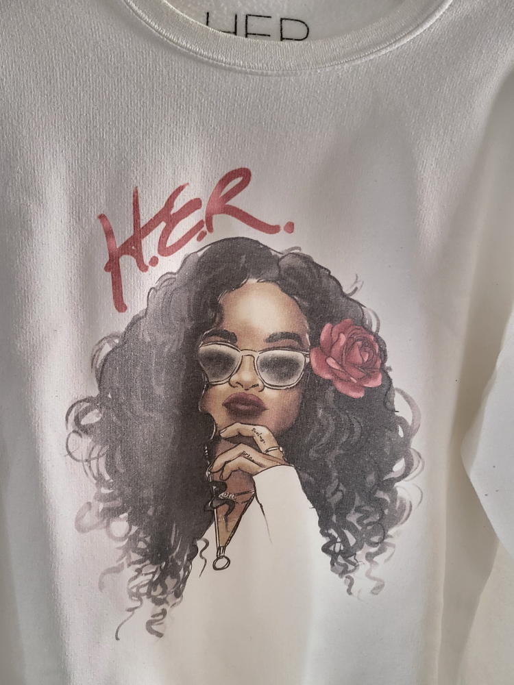 HER. White Crewneck Sweatshirt Size Large