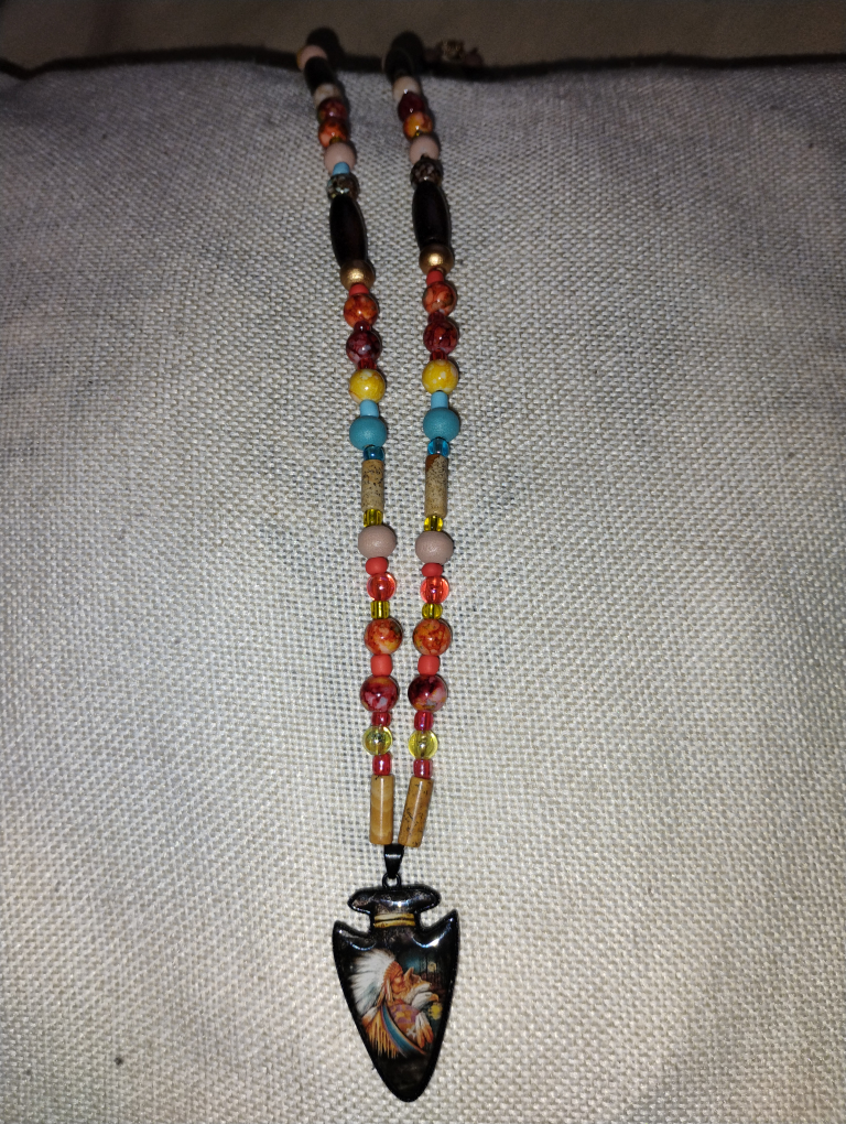 Unique Beaded Necklace with Arrowhead Pendant