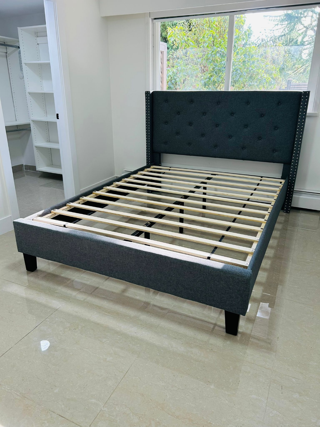 Modern Tufted Linen Bed Frame – Cream - photo 3