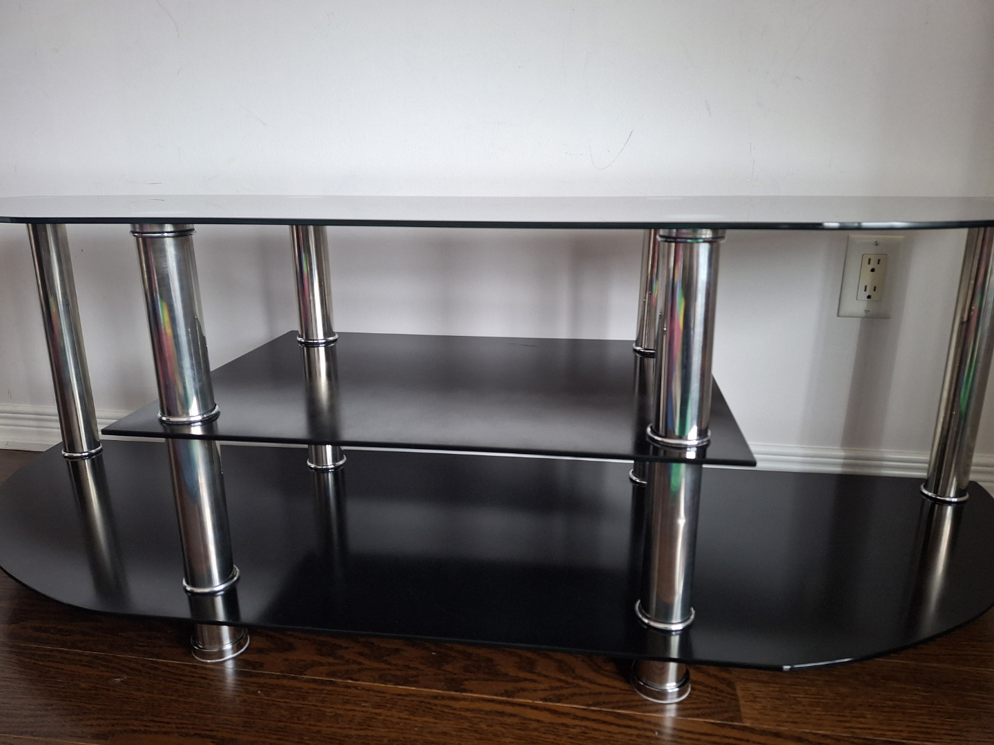 Black Glass TV Stand with Chrome Legs - photo 2