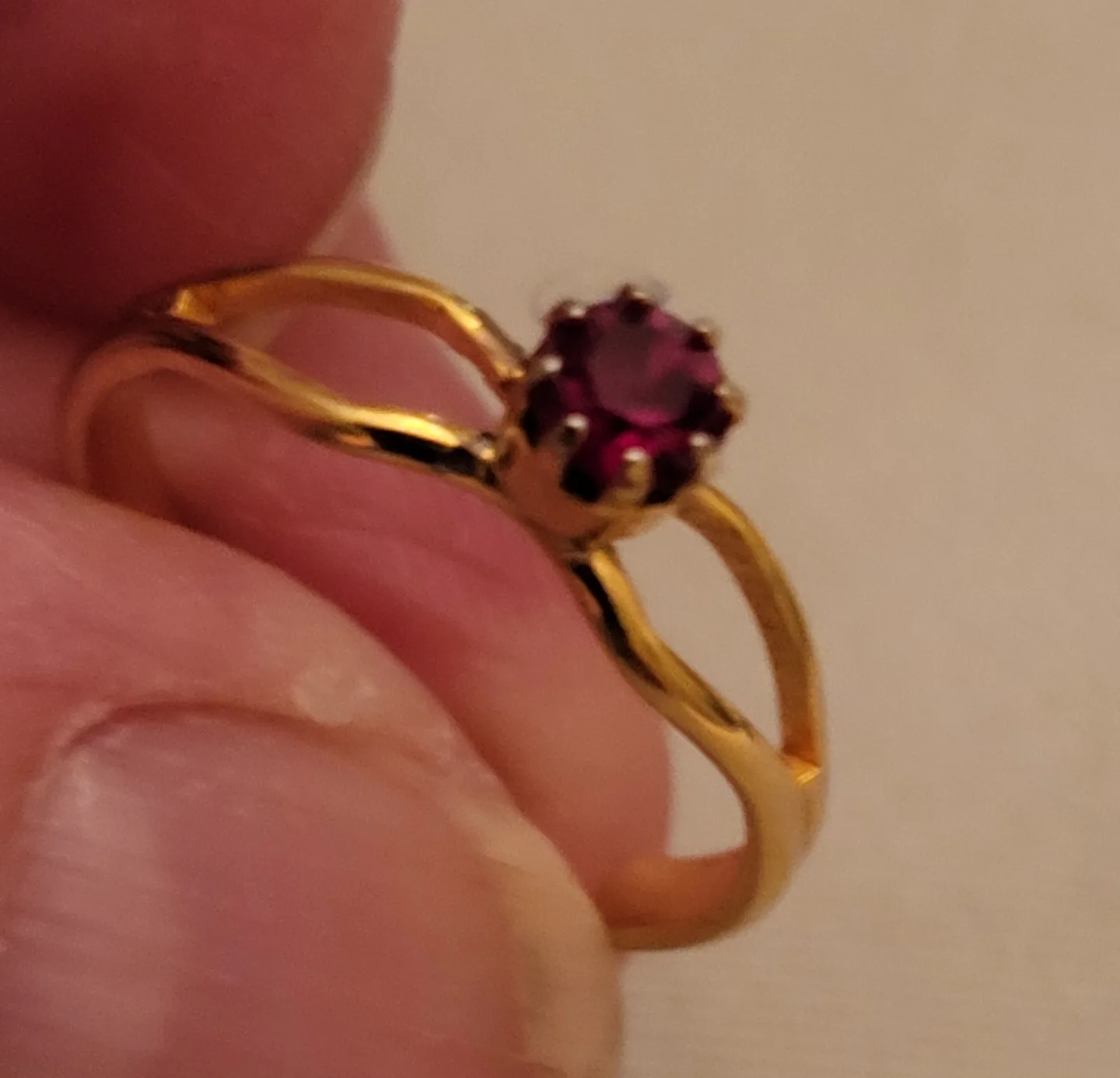 Delicate Gold Ring with Red Gemstone thumbnail