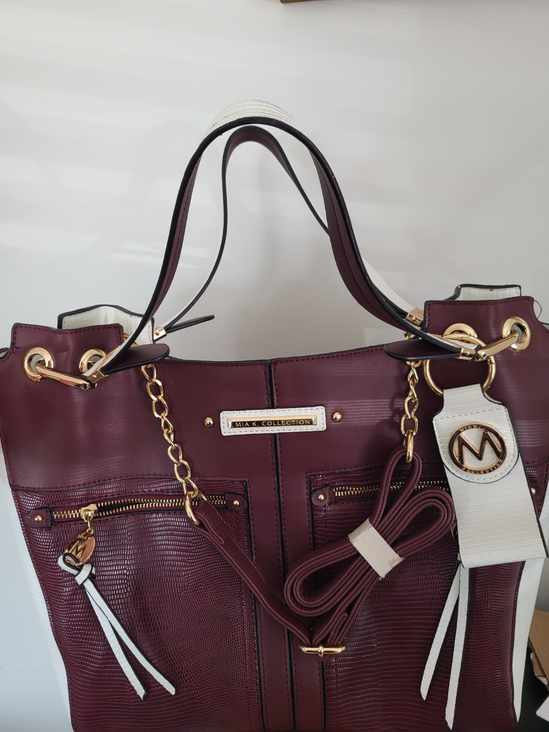 Mia K. Collection Burgundy and White Tote Bag