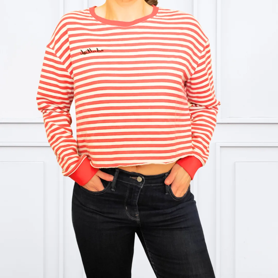 Bluenotes Red and White Striped Cropped Sweatshirt L/G thumbnail