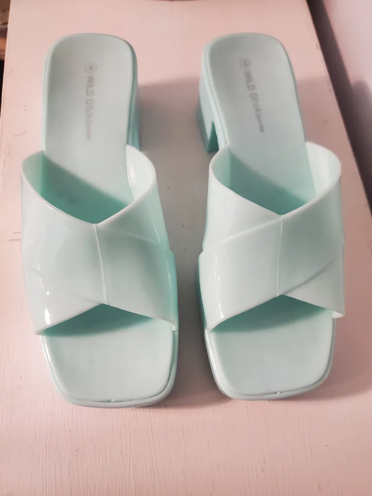 Women's Mint Green Platform Slides image indicator(3)