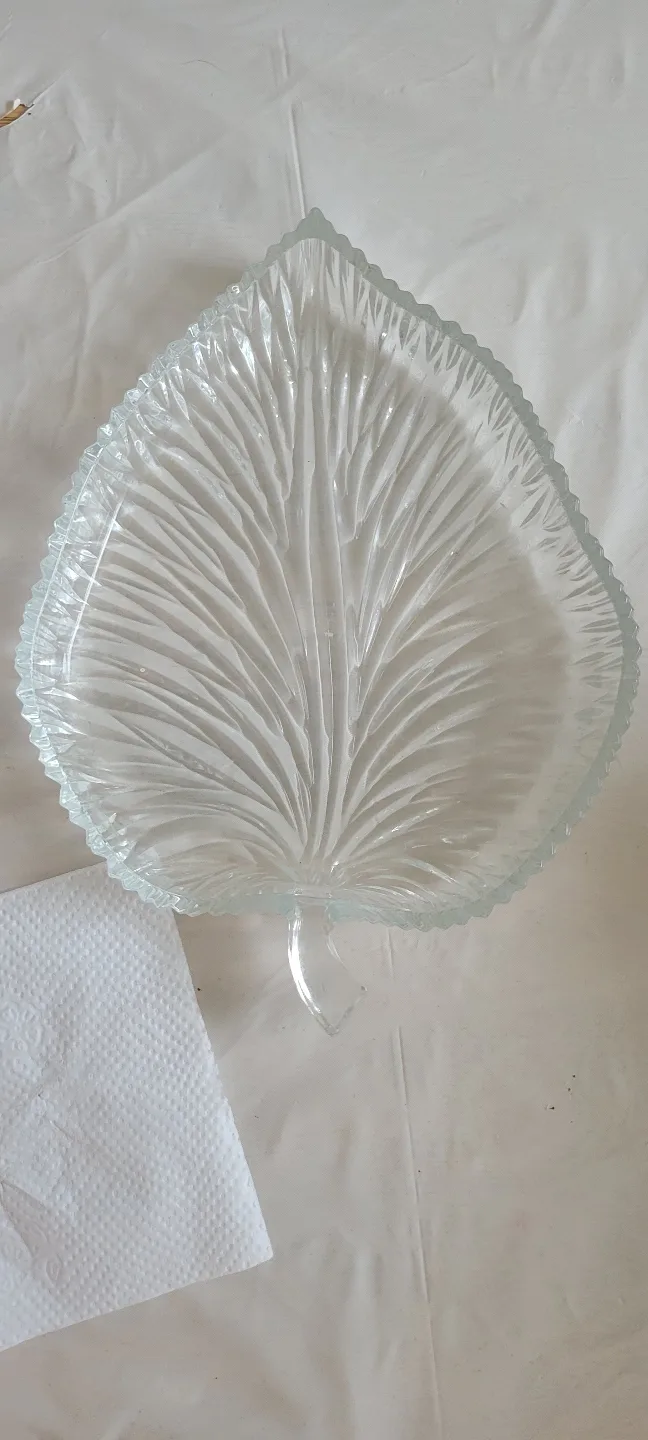 Vintage Glass Leaf Shaped Serving Dish thumbnail