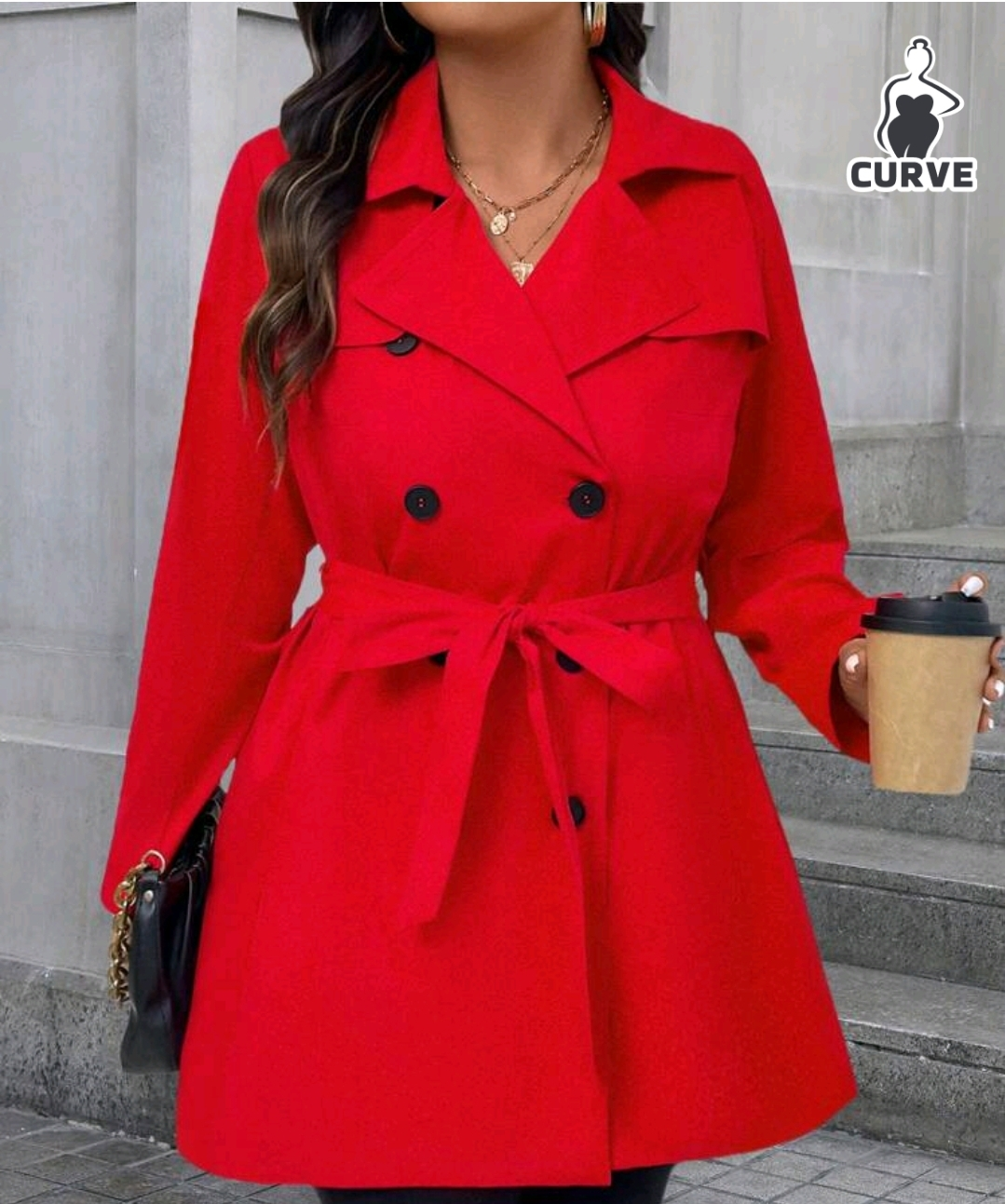 Women's Red Trench Coat with Belt
