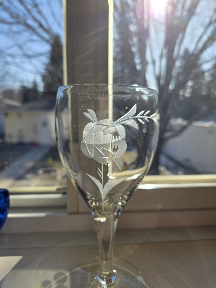 Set of Four Etched Glass Wine Glasses - photo 2