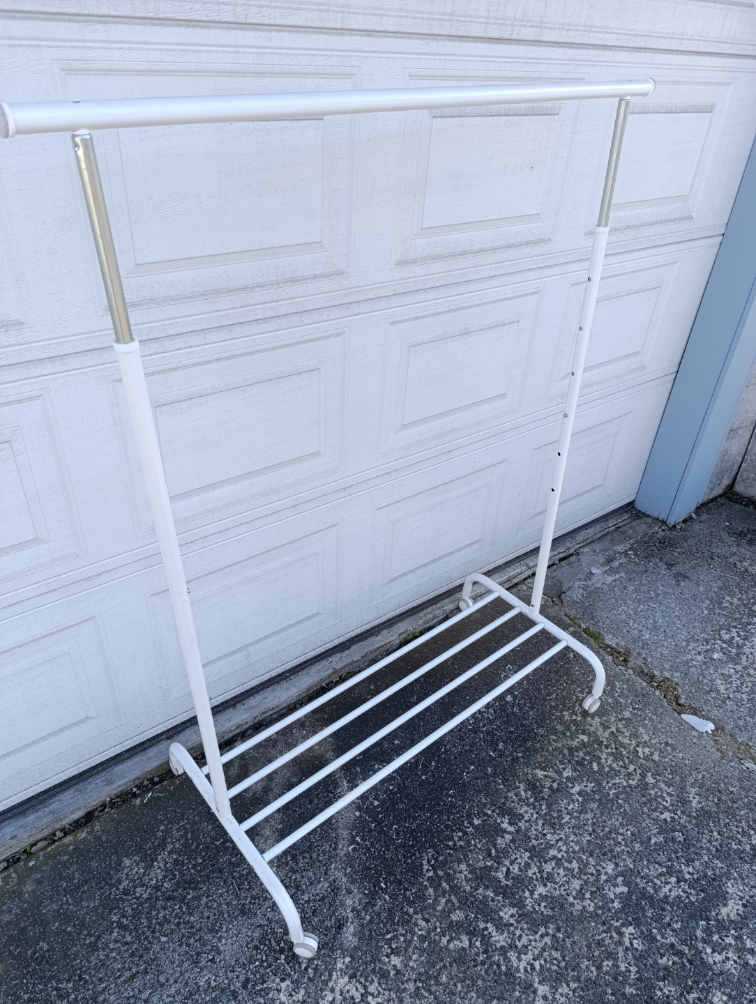 White Metal Garment Rack with Wheels