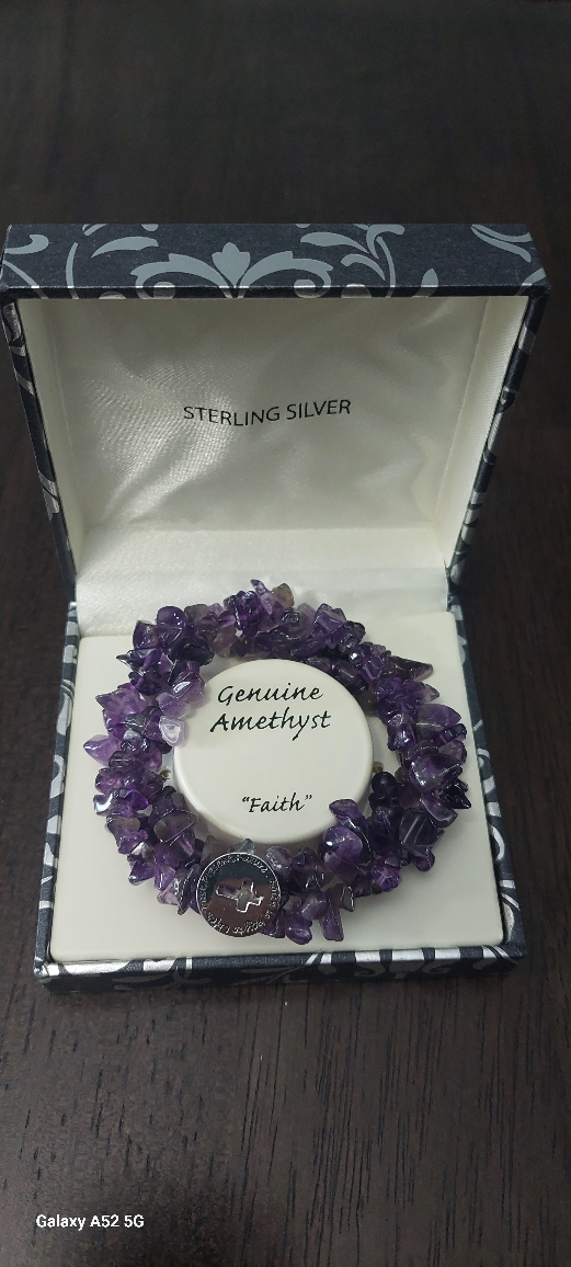Sterling Silver Amethyst Bracelet with Faith Charm