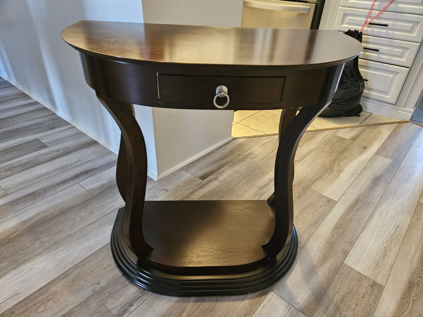 Dark Brown Half-Moon Console Table with Drawer
