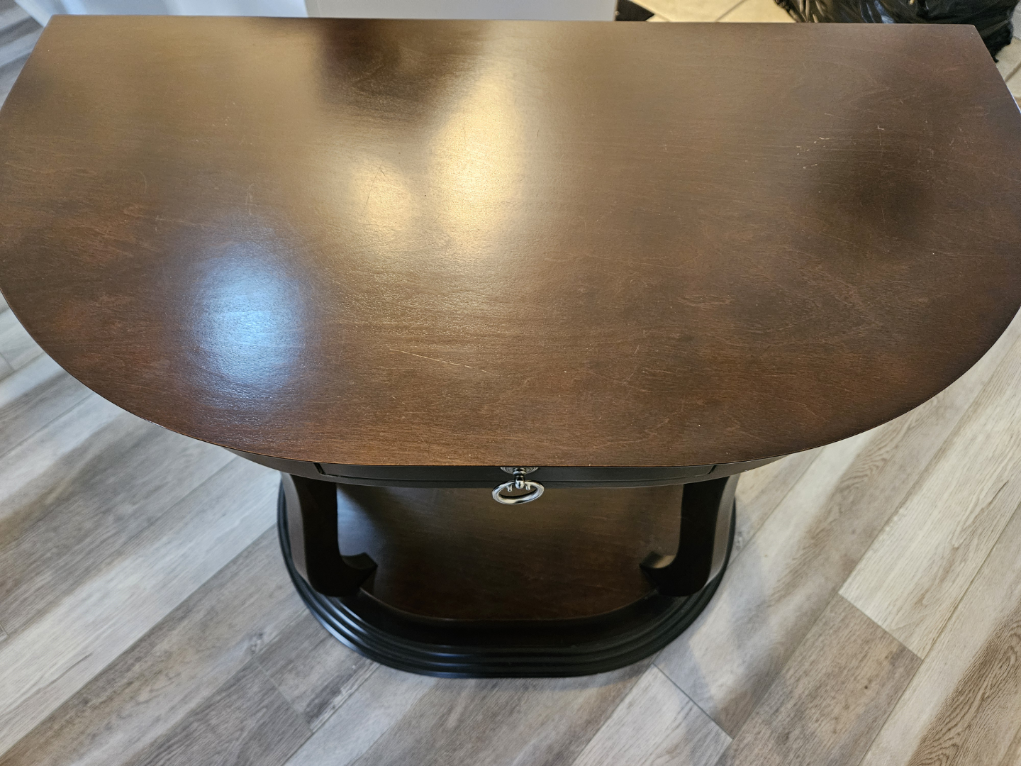 Dark Brown Half-Moon Console Table with Drawer - photo 2