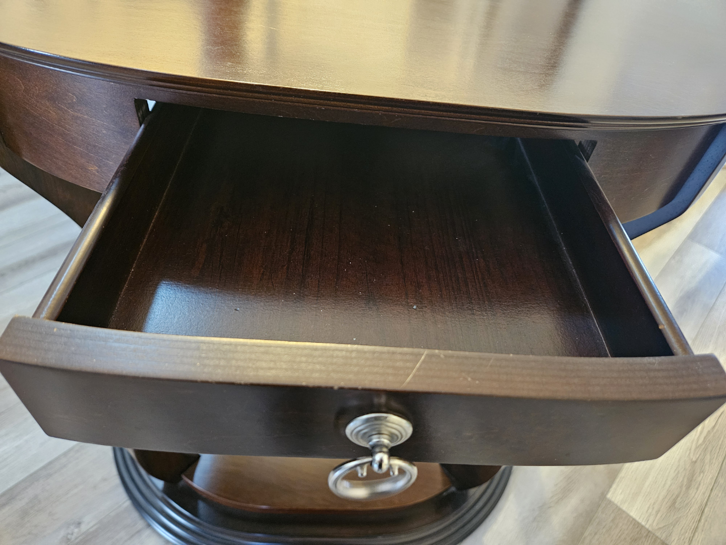 Dark Brown Half-Moon Console Table with Drawer - photo 3