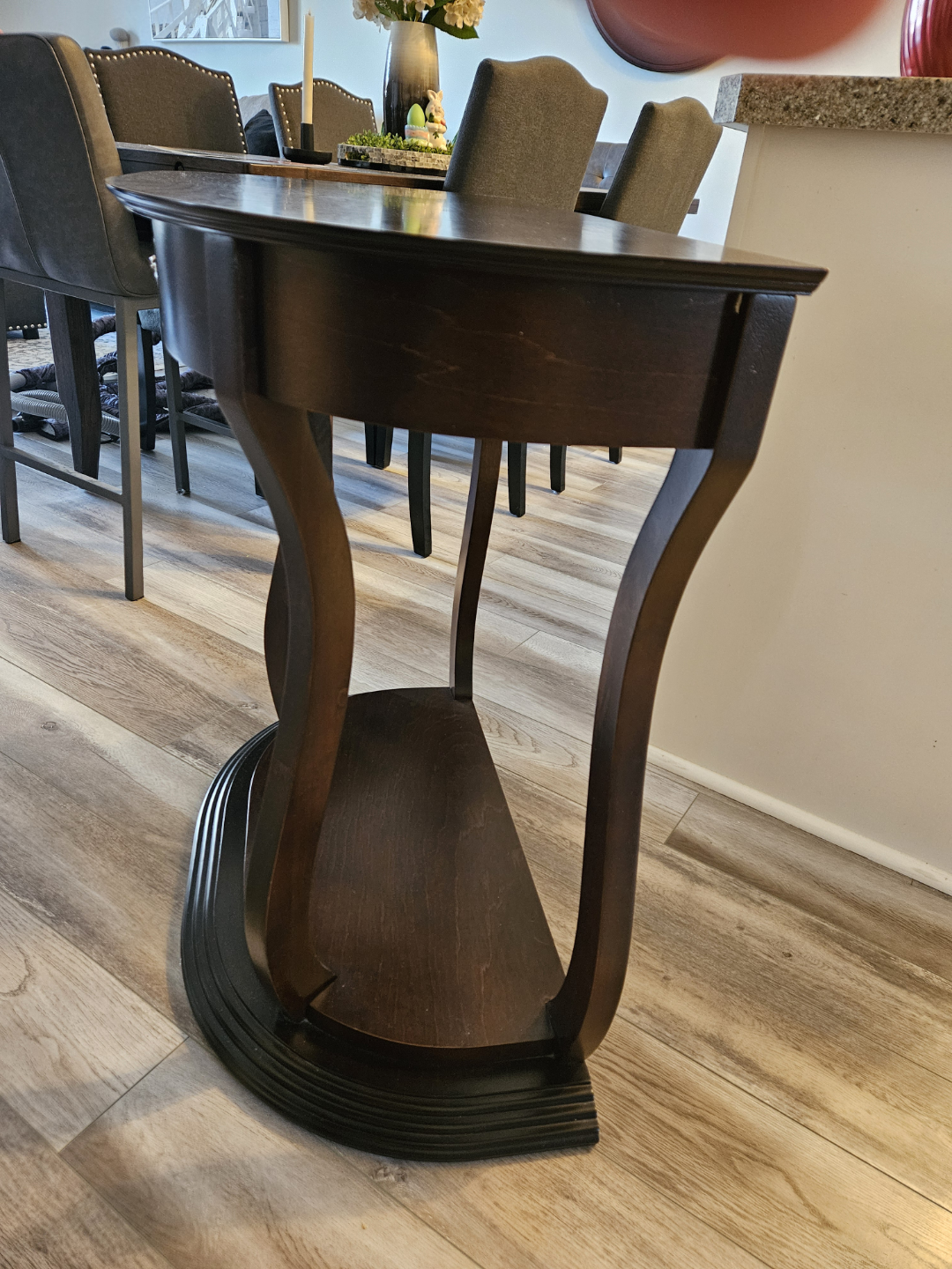 Dark Brown Half-Moon Console Table with Drawer - photo 4
