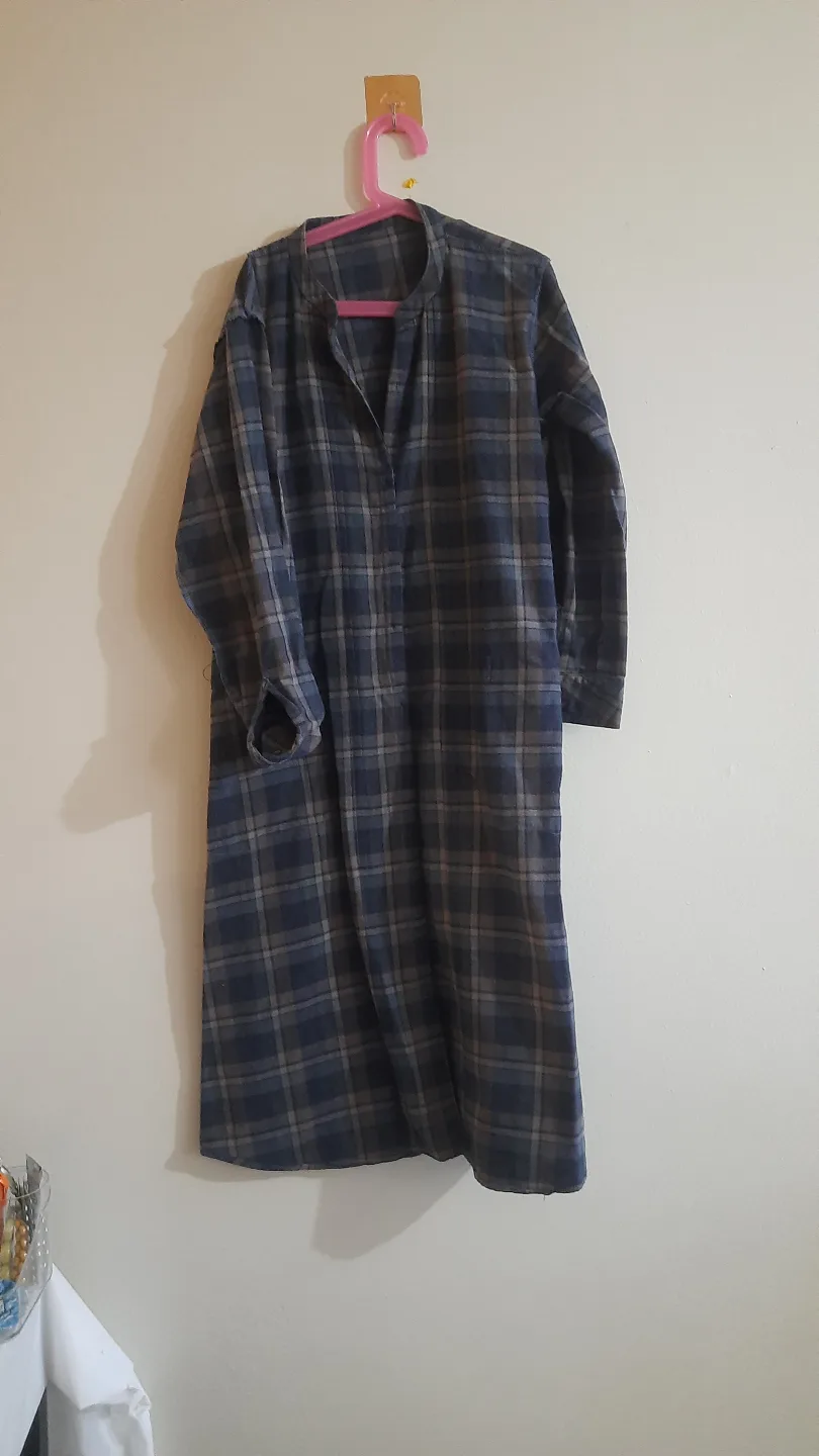 Women's Blue and Beige Plaid Long Sleeve Shirt Dress thumbnail