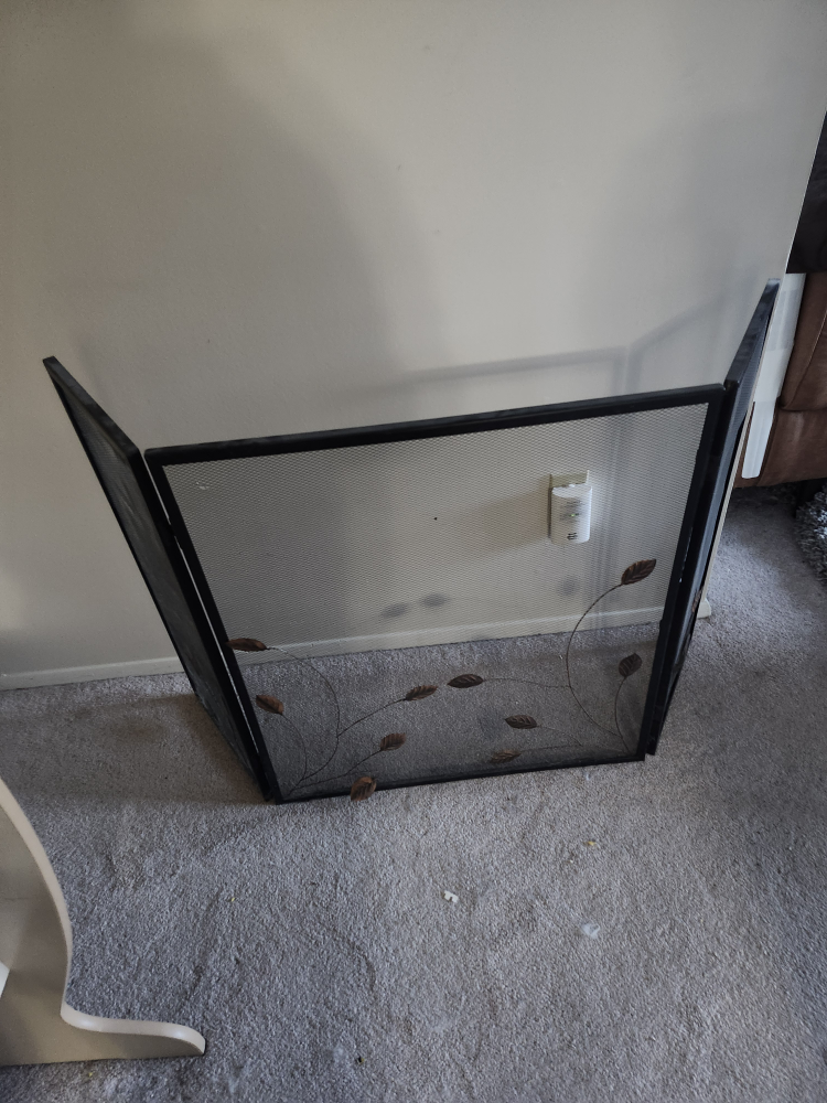 Black Metal Fireplace Screen with Leaf Detail
