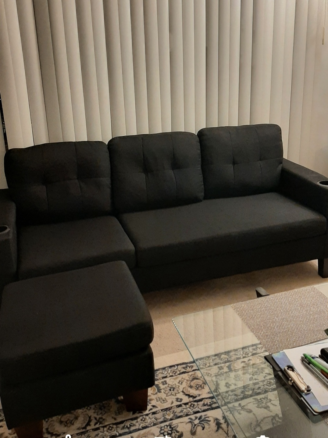 Black L-Shaped Sectional Sofa with Ottoman💚 - photo 2