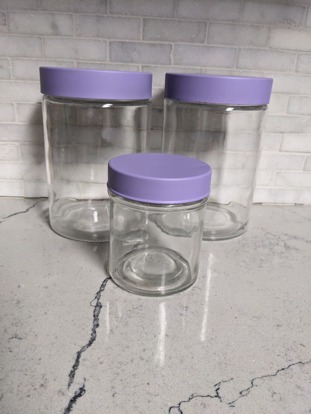 Set of 3 Glass Jars with Lavender Lids - photo 2