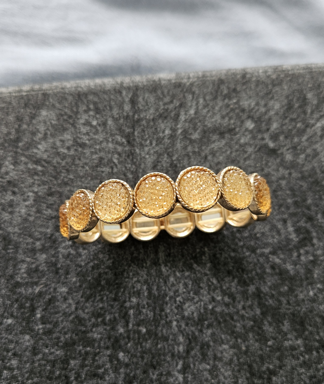 Set of 2 Gold Tone Stretch Bracelet with Amber-Colored Stones - photo 3