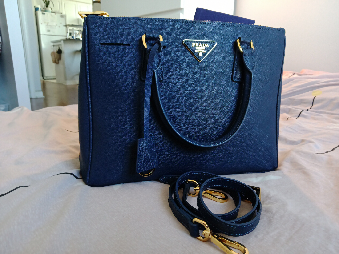 Genuine Leather Navy Blue Tote Bag - photo 2