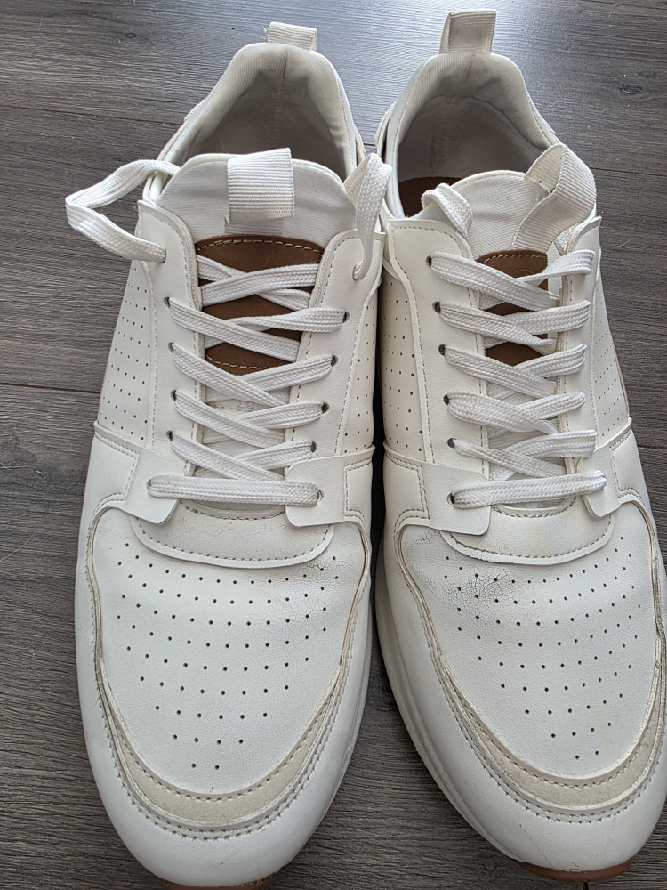 White and Brown Low-Top Sneakers