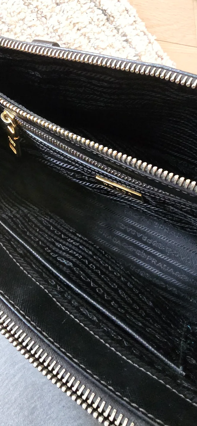 Prada Black Saffiano Lux Leather Small Double Zip Tote Bag image indicator(2)