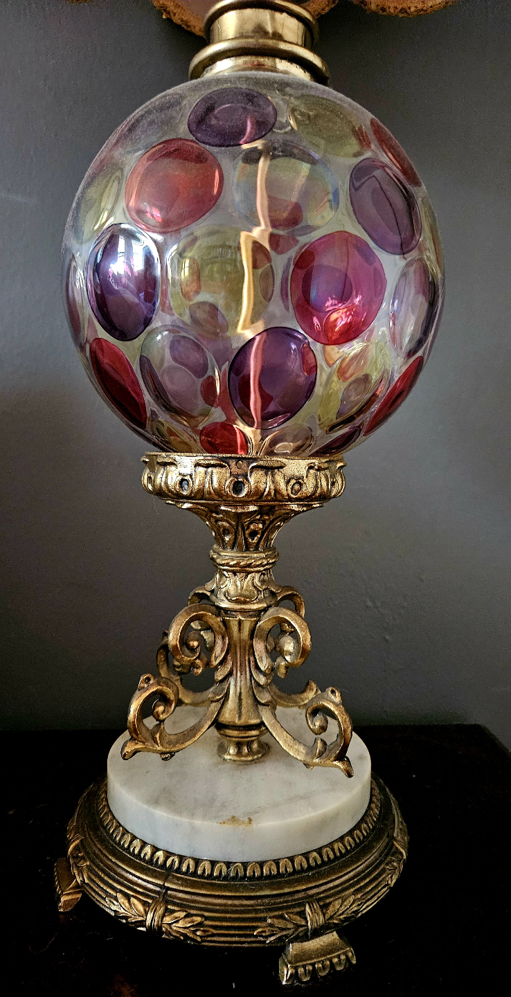 Pair of Vintage Table Lamps with Red Velvet Shade - photo 4