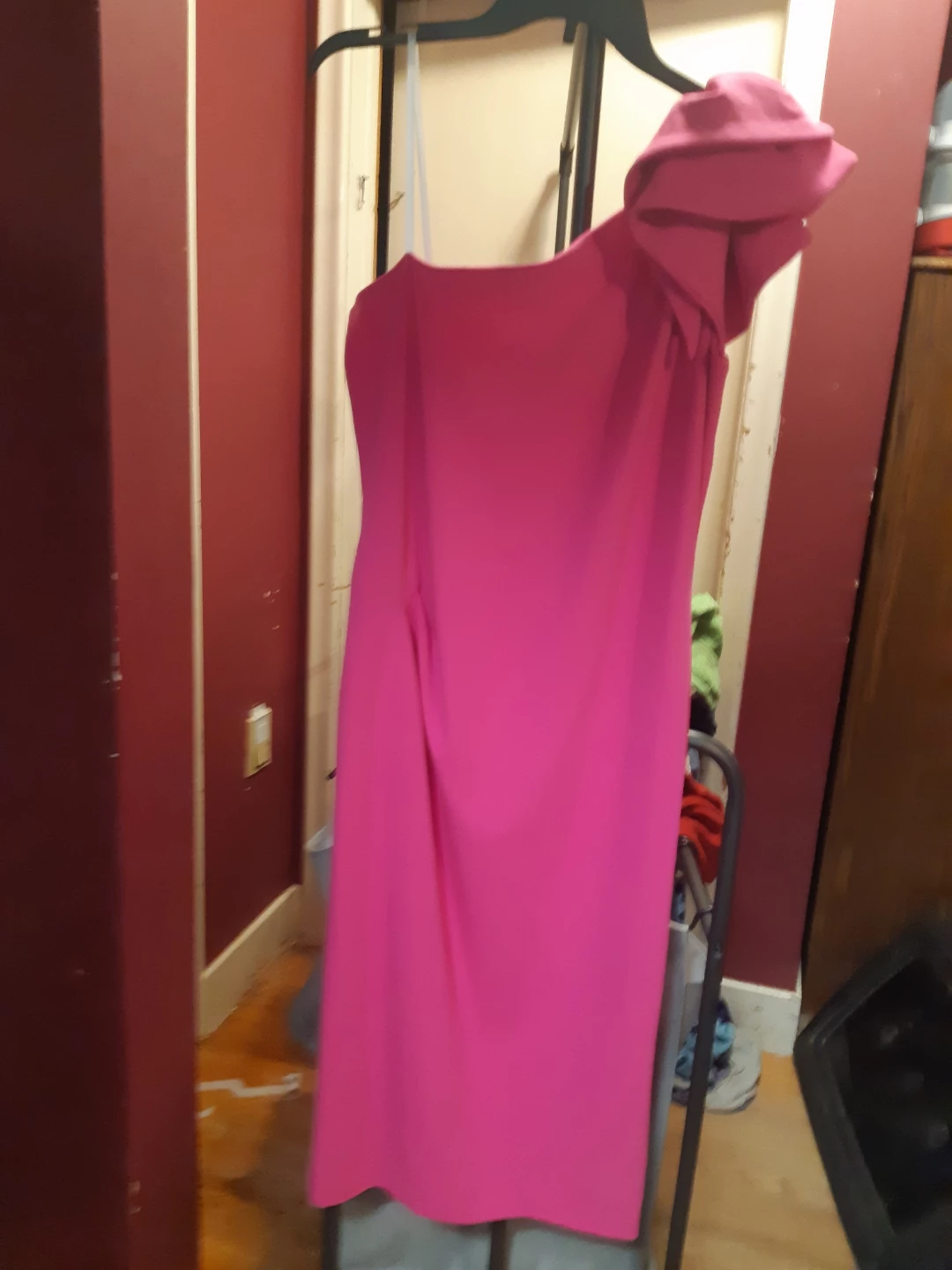 Hot Pink One-Shoulder Midi Dress