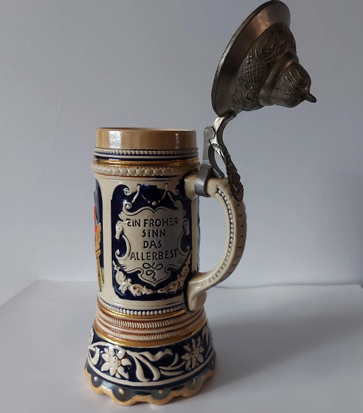 Original Vintage German Beer Stein with Metal Lid image indicator(4)