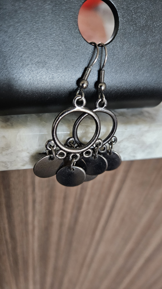 Gunmetal Grey Circle and Disc Drop Earrings - photo 2