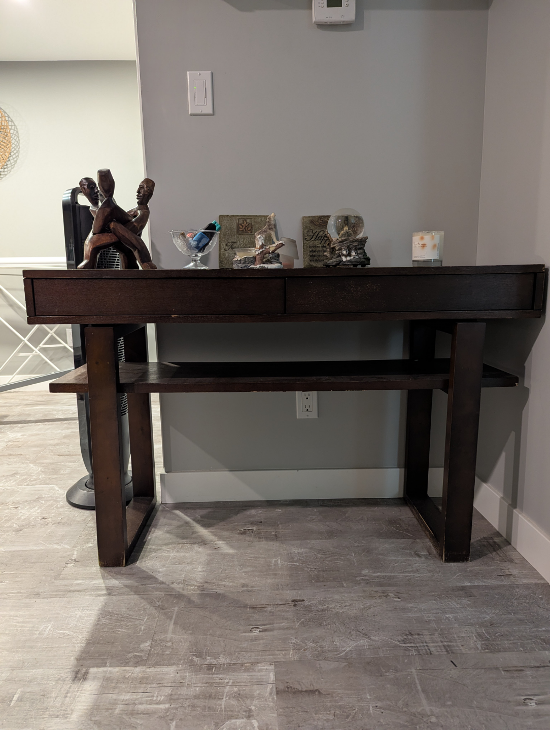 Dark Brown Console Table with Shelf and Two Drawers