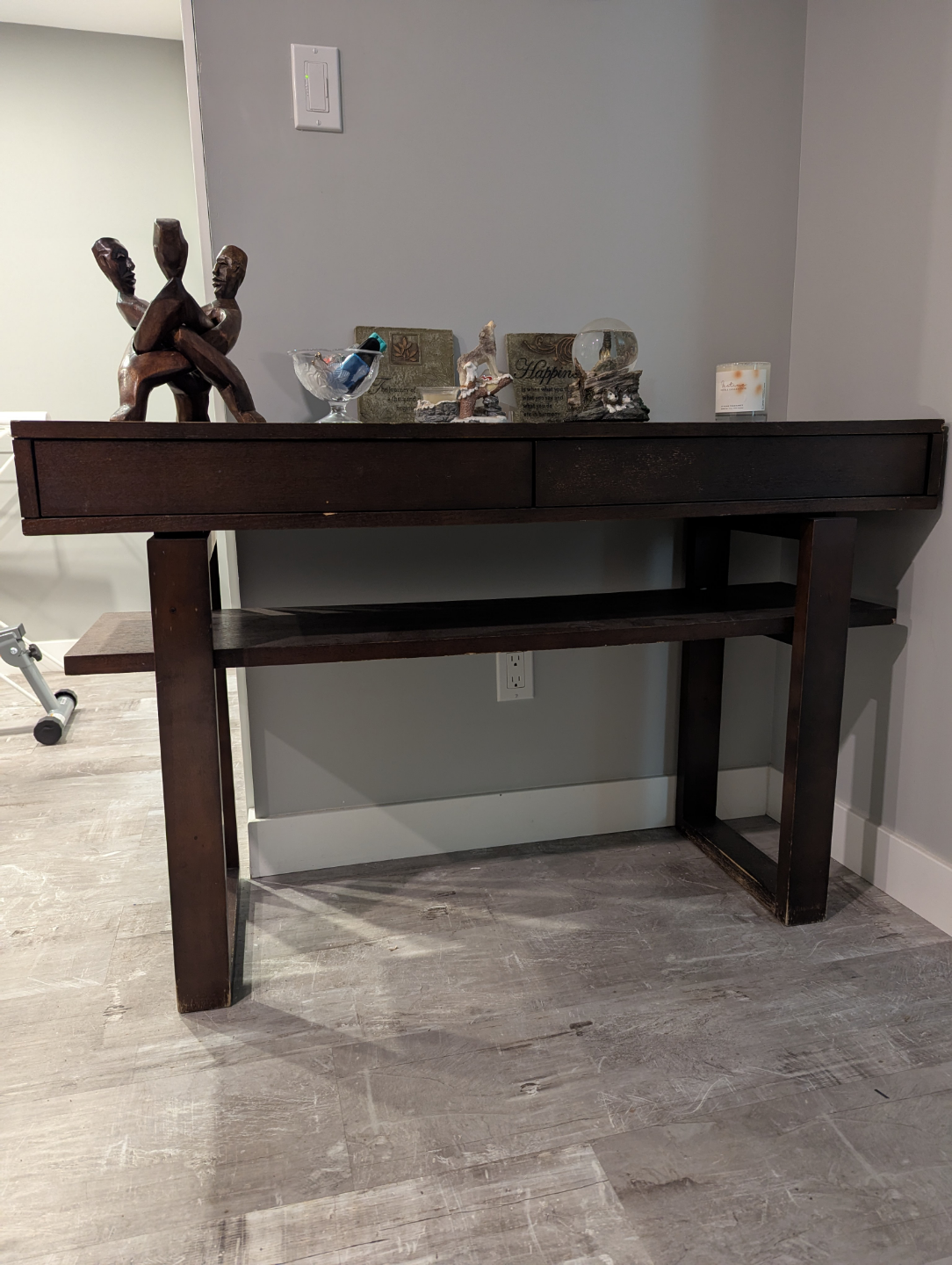 Dark Brown Console Table with Shelf and Two Drawers - photo 2
