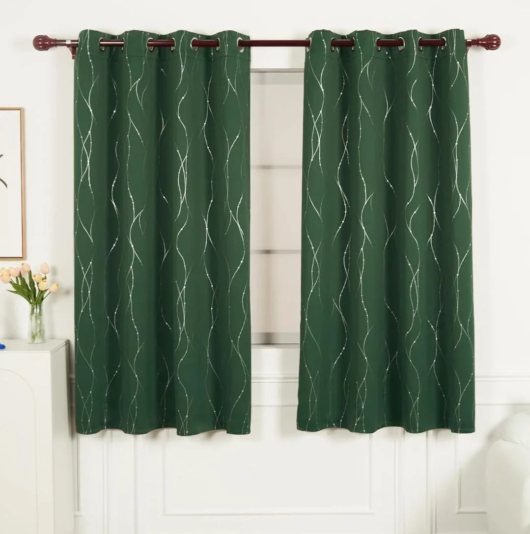 Elegant Green Grommet Curtains with Silver Pattern thumbnail