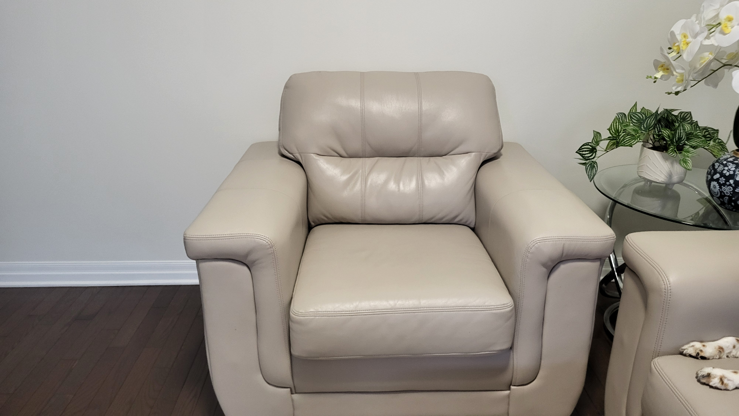 Beige Leather Sofa and Loveseat Set - photo 2