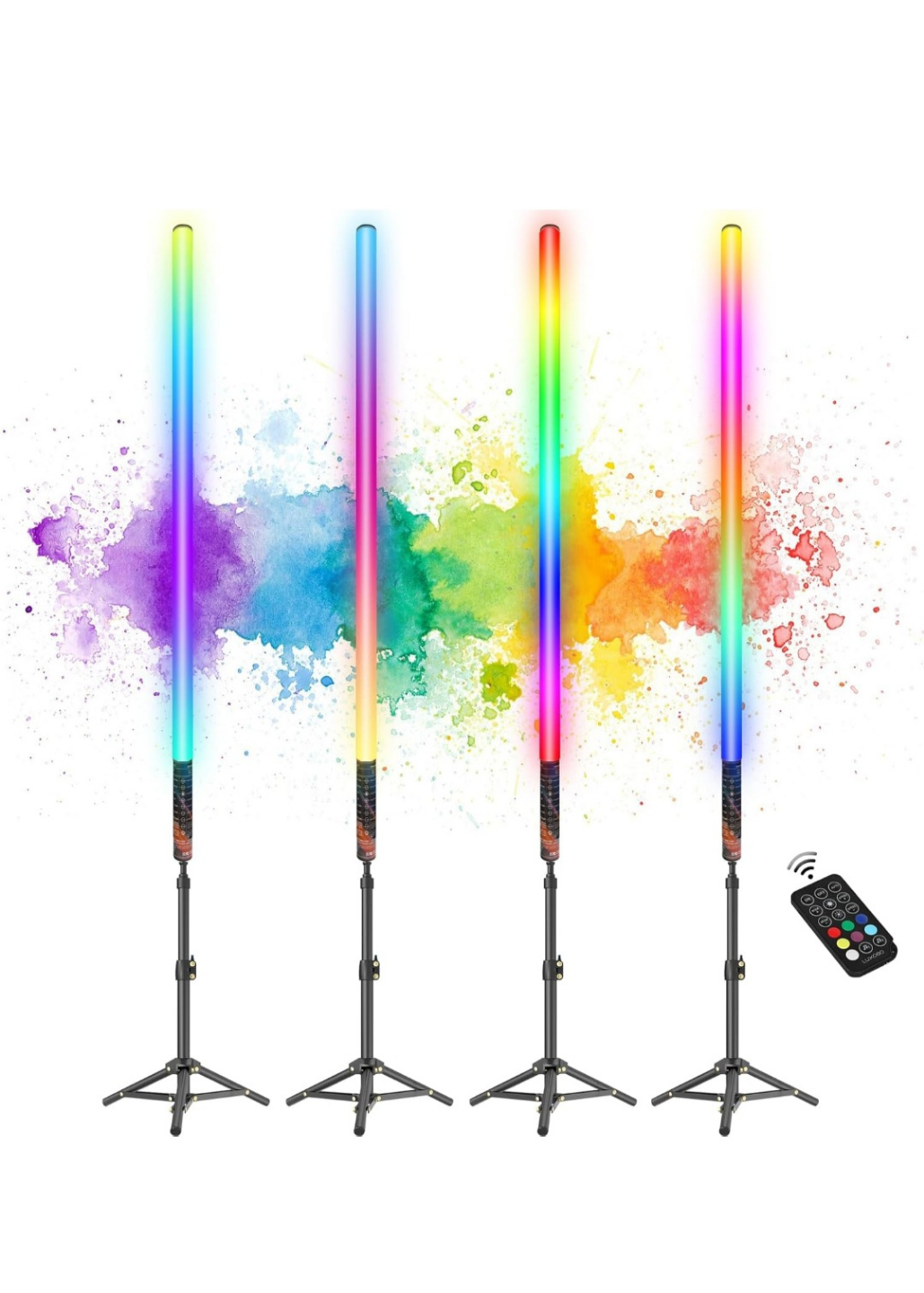4x RGB LED Light Tubes with Tripods & Remotes