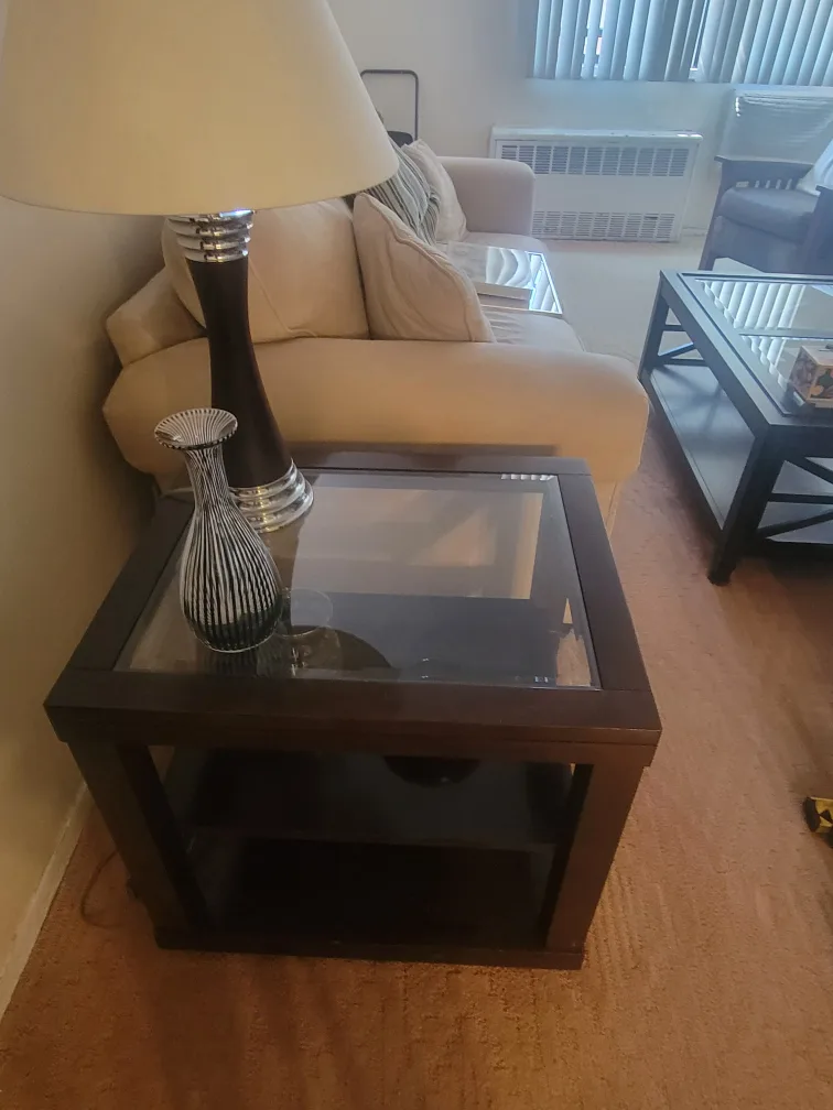 Dark Brown End Table with Glass Top image indicator(2)