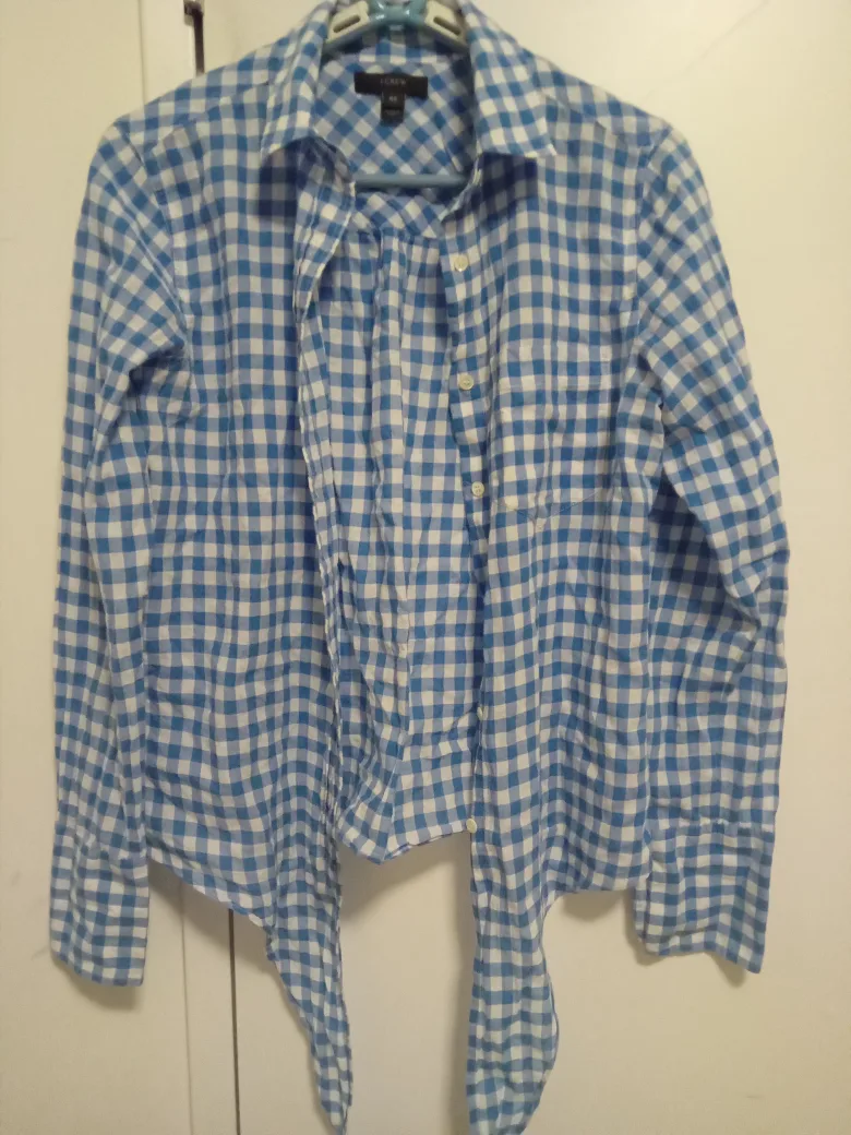 J.Crew Blue Gingham Tie-Front Blouse, Size 00 thumbnail