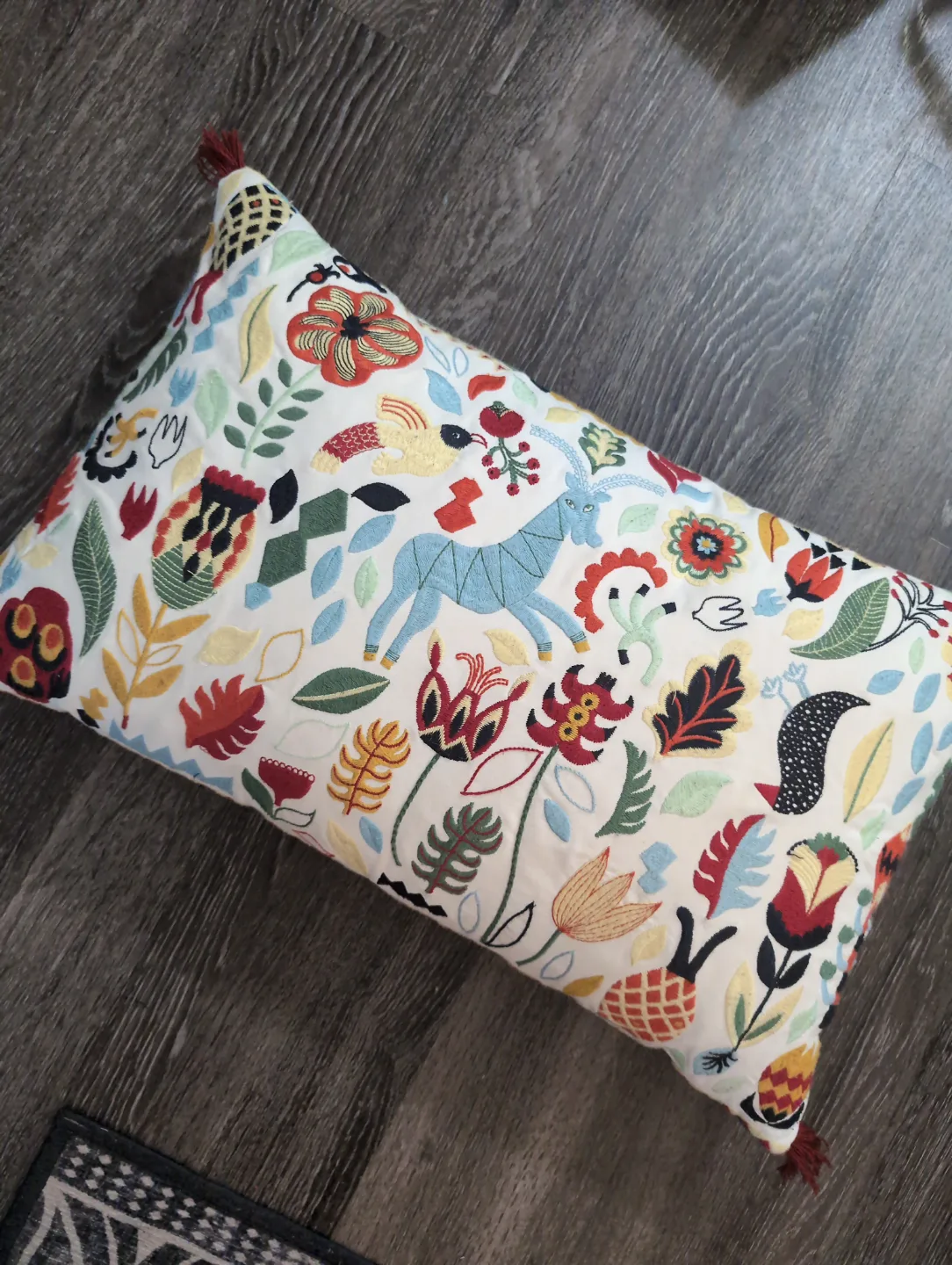 Embroidered Lumbar Pillow Cover with Tassels thumbnail